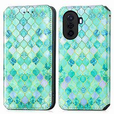 Leather Case Stands Fashionable Pattern Flip Cover Holder S02D for Huawei Nova Y70 Green