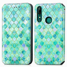 Leather Case Stands Fashionable Pattern Flip Cover Holder S02D for Huawei P Smart Z (2019) Green