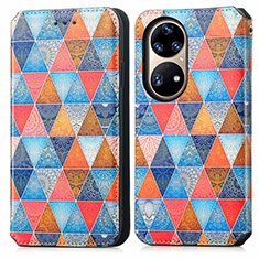 Leather Case Stands Fashionable Pattern Flip Cover Holder S02D for Huawei P50 Brown