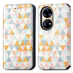 Leather Case Stands Fashionable Pattern Flip Cover Holder S02D for Huawei P50 Pro White