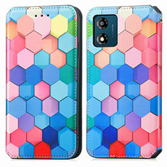 Leather Case Stands Fashionable Pattern Flip Cover Holder S02D for Motorola Moto E13 Colorful