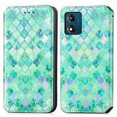 Leather Case Stands Fashionable Pattern Flip Cover Holder S02D for Motorola Moto E13 Green