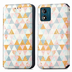 Leather Case Stands Fashionable Pattern Flip Cover Holder S02D for Motorola Moto E13 White