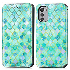Leather Case Stands Fashionable Pattern Flip Cover Holder S02D for Motorola Moto E32 Green