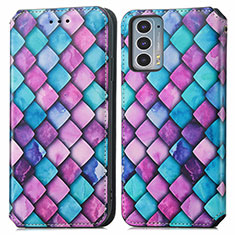Leather Case Stands Fashionable Pattern Flip Cover Holder S02D for Motorola Moto Edge 20 5G Purple