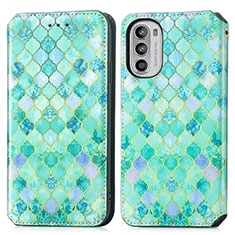 Leather Case Stands Fashionable Pattern Flip Cover Holder S02D for Motorola Moto Edge (2022) 5G Green