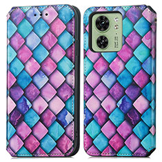 Leather Case Stands Fashionable Pattern Flip Cover Holder S02D for Motorola Moto Edge (2023) 5G Purple