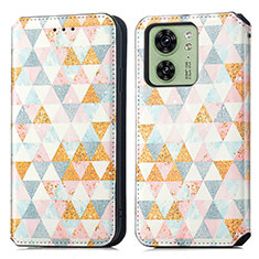 Leather Case Stands Fashionable Pattern Flip Cover Holder S02D for Motorola Moto Edge (2023) 5G White