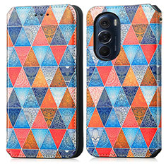 Leather Case Stands Fashionable Pattern Flip Cover Holder S02D for Motorola Moto Edge 30 Pro 5G Brown