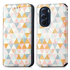 Leather Case Stands Fashionable Pattern Flip Cover Holder S02D for Motorola Moto Edge 30 Pro 5G White