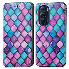 Leather Case Stands Fashionable Pattern Flip Cover Holder S02D for Motorola Moto Edge Plus (2022) 5G Purple