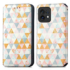 Leather Case Stands Fashionable Pattern Flip Cover Holder S02D for Motorola Moto Edge Plus (2023) 5G White