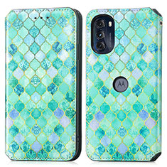 Leather Case Stands Fashionable Pattern Flip Cover Holder S02D for Motorola Moto G 5G (2022) Green