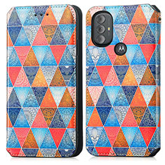 Leather Case Stands Fashionable Pattern Flip Cover Holder S02D for Motorola Moto G Play (2023) Brown