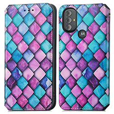 Leather Case Stands Fashionable Pattern Flip Cover Holder S02D for Motorola Moto G Play (2023) Purple