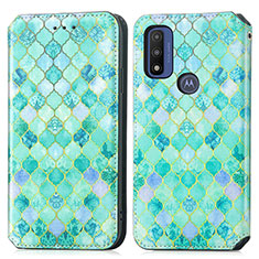 Leather Case Stands Fashionable Pattern Flip Cover Holder S02D for Motorola Moto G Pure Green