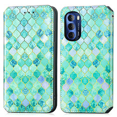 Leather Case Stands Fashionable Pattern Flip Cover Holder S02D for Motorola Moto G Stylus (2022) 4G Green