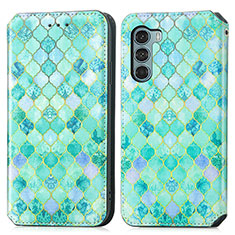 Leather Case Stands Fashionable Pattern Flip Cover Holder S02D for Motorola Moto G200 5G Green