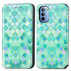 Leather Case Stands Fashionable Pattern Flip Cover Holder S02D for Motorola Moto G31 Green