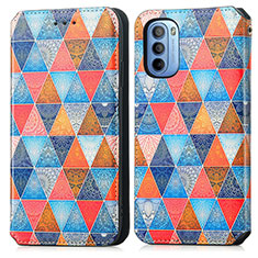 Leather Case Stands Fashionable Pattern Flip Cover Holder S02D for Motorola Moto G41 Brown