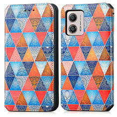 Leather Case Stands Fashionable Pattern Flip Cover Holder S02D for Motorola Moto G53 5G Brown