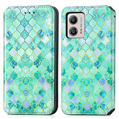 Leather Case Stands Fashionable Pattern Flip Cover Holder S02D for Motorola Moto G53 5G Green