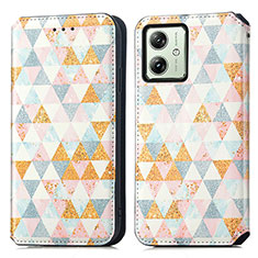 Leather Case Stands Fashionable Pattern Flip Cover Holder S02D for Motorola Moto G54 5G White