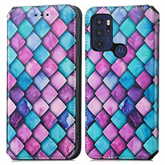 Leather Case Stands Fashionable Pattern Flip Cover Holder S02D for Motorola Moto G60s Purple