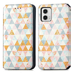 Leather Case Stands Fashionable Pattern Flip Cover Holder S02D for Motorola Moto G73 5G White