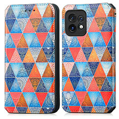 Leather Case Stands Fashionable Pattern Flip Cover Holder S02D for Motorola Moto X40 5G Brown