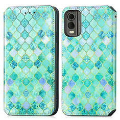 Leather Case Stands Fashionable Pattern Flip Cover Holder S02D for Nokia C210 Green