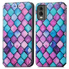 Leather Case Stands Fashionable Pattern Flip Cover Holder S02D for Nokia C210 Purple