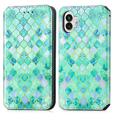 Leather Case Stands Fashionable Pattern Flip Cover Holder S02D for Nothing Phone 2 Green