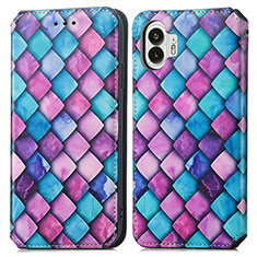 Leather Case Stands Fashionable Pattern Flip Cover Holder S02D for Nothing Phone 2 Purple