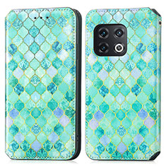 Leather Case Stands Fashionable Pattern Flip Cover Holder S02D for OnePlus 10 Pro 5G Green