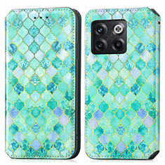 Leather Case Stands Fashionable Pattern Flip Cover Holder S02D for OnePlus 10T 5G Green