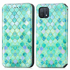 Leather Case Stands Fashionable Pattern Flip Cover Holder S02D for Oppo A16e Green