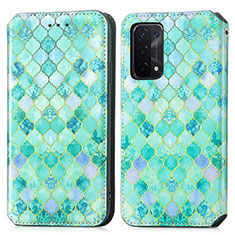 Leather Case Stands Fashionable Pattern Flip Cover Holder S02D for Oppo A74 5G Green