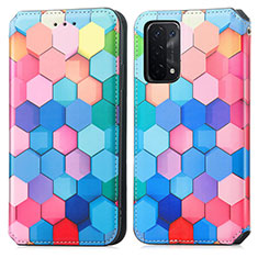 Leather Case Stands Fashionable Pattern Flip Cover Holder S02D for Oppo A93 5G Colorful