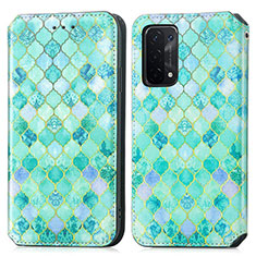 Leather Case Stands Fashionable Pattern Flip Cover Holder S02D for Oppo A93 5G Green