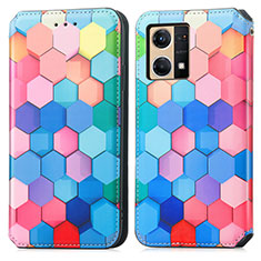 Leather Case Stands Fashionable Pattern Flip Cover Holder S02D for Oppo F21 Pro 4G Colorful