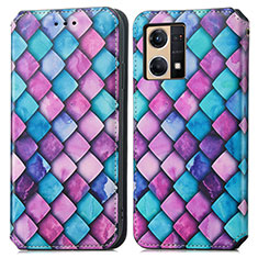 Leather Case Stands Fashionable Pattern Flip Cover Holder S02D for Oppo F21 Pro 4G Purple