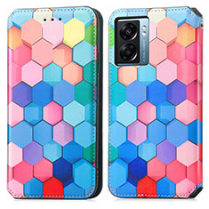 Leather Case Stands Fashionable Pattern Flip Cover Holder S02D for Oppo K10 5G India Colorful