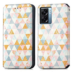 Leather Case Stands Fashionable Pattern Flip Cover Holder S02D for Oppo K10 5G India White