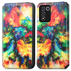 Leather Case Stands Fashionable Pattern Flip Cover Holder S02D for Oppo K9S 5G Mixed