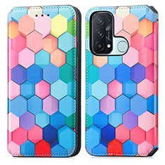 Leather Case Stands Fashionable Pattern Flip Cover Holder S02D for Oppo Reno5 A Colorful