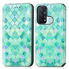 Leather Case Stands Fashionable Pattern Flip Cover Holder S02D for Oppo Reno5 A Green