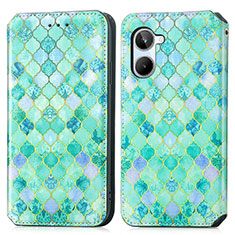 Leather Case Stands Fashionable Pattern Flip Cover Holder S02D for Realme 10 4G Green