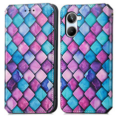 Leather Case Stands Fashionable Pattern Flip Cover Holder S02D for Realme 10 4G Purple