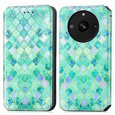 Leather Case Stands Fashionable Pattern Flip Cover Holder S02D for Realme 11 Pro 5G Green